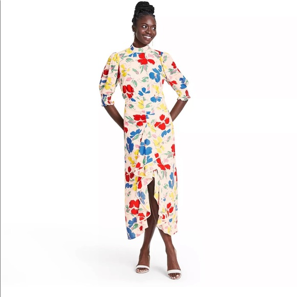 Floral Mock Neck Cascade Ruffle Dress - Picture 2 of 5